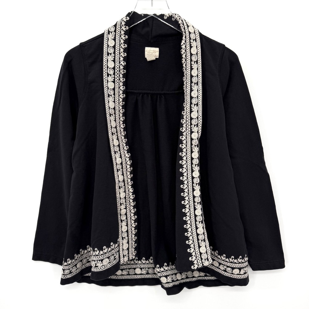 Lucky Brand Whitney Wrap Open Front Cardigan Size M Embroidered‎ Boho Draped